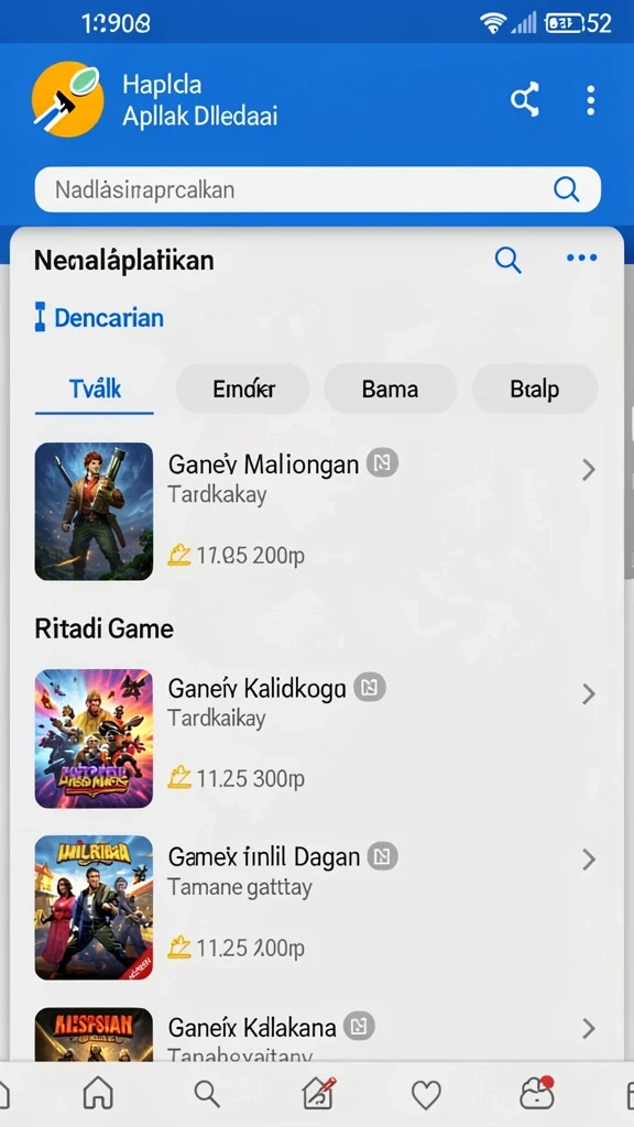 Menu permainan yang lengkap dan mudah diakses.